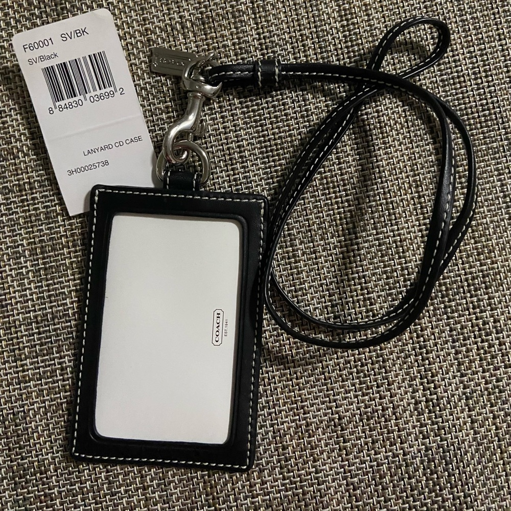Coach Black Leather Lanyard ID Holder